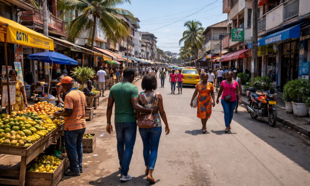 A busy street in Akwa, Douala in Cameroon