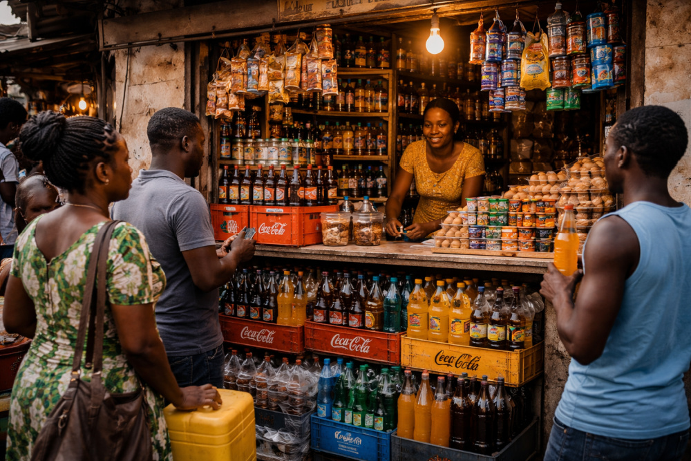 A small shop located in a small neighbourhood in Cameroon