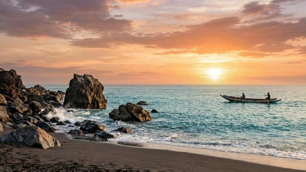 Beautiful image of Limbe black sandy beach on a cool, peaceful afternoon