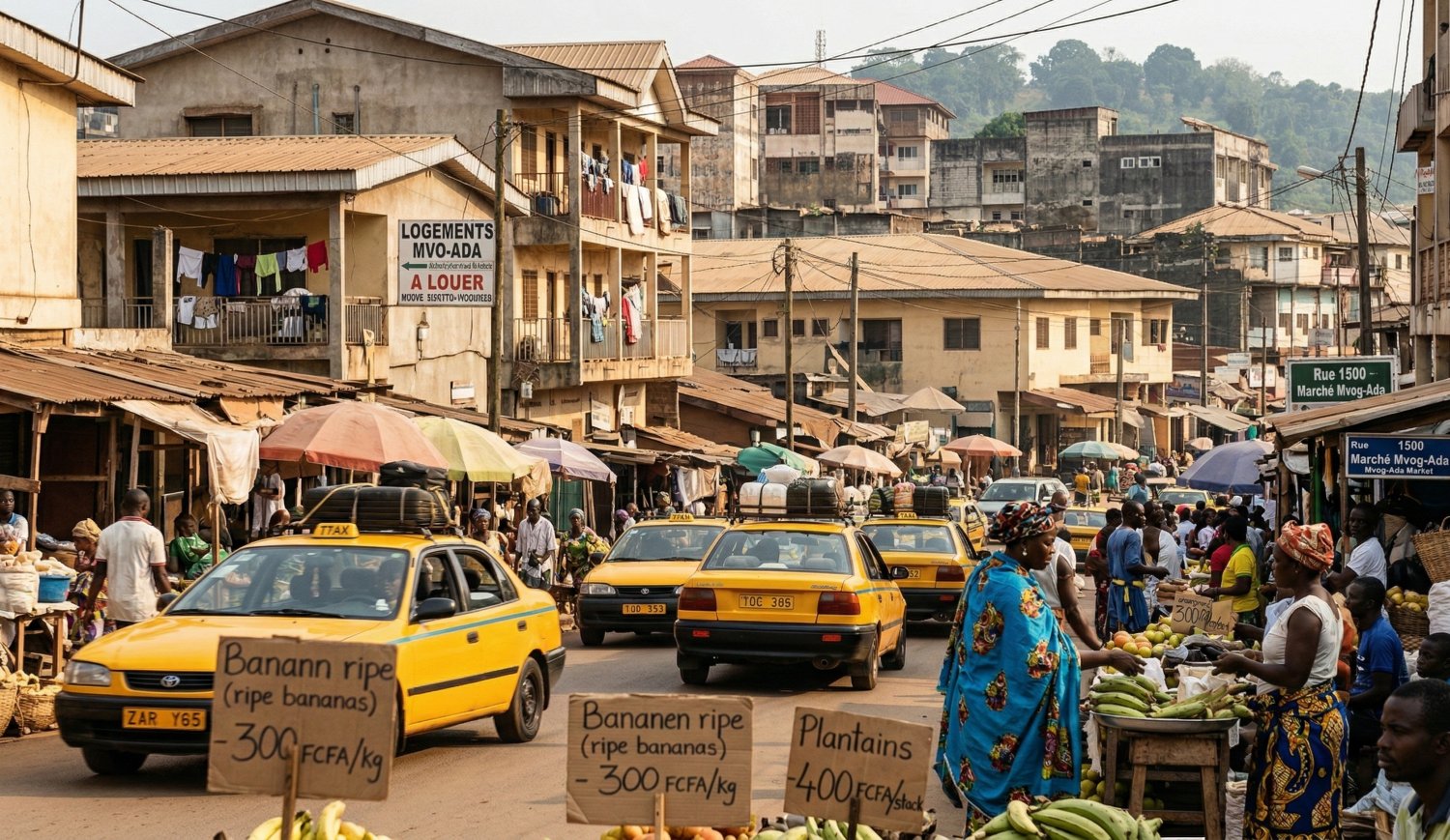 Market and residential area illustrating cost of living in Cameroon explained