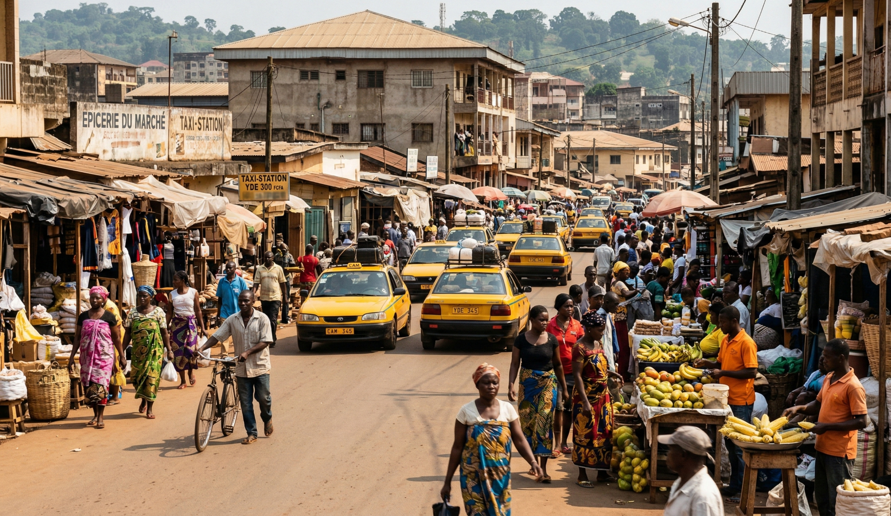 Urban street scene representing daily life in Cameroon explained Urban street scene representing daily life in Cameroon explained